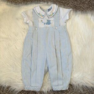 Vintage Carriage Boutiques Friedknit Creations Gingham Smocked Jumpsuit 3 Months